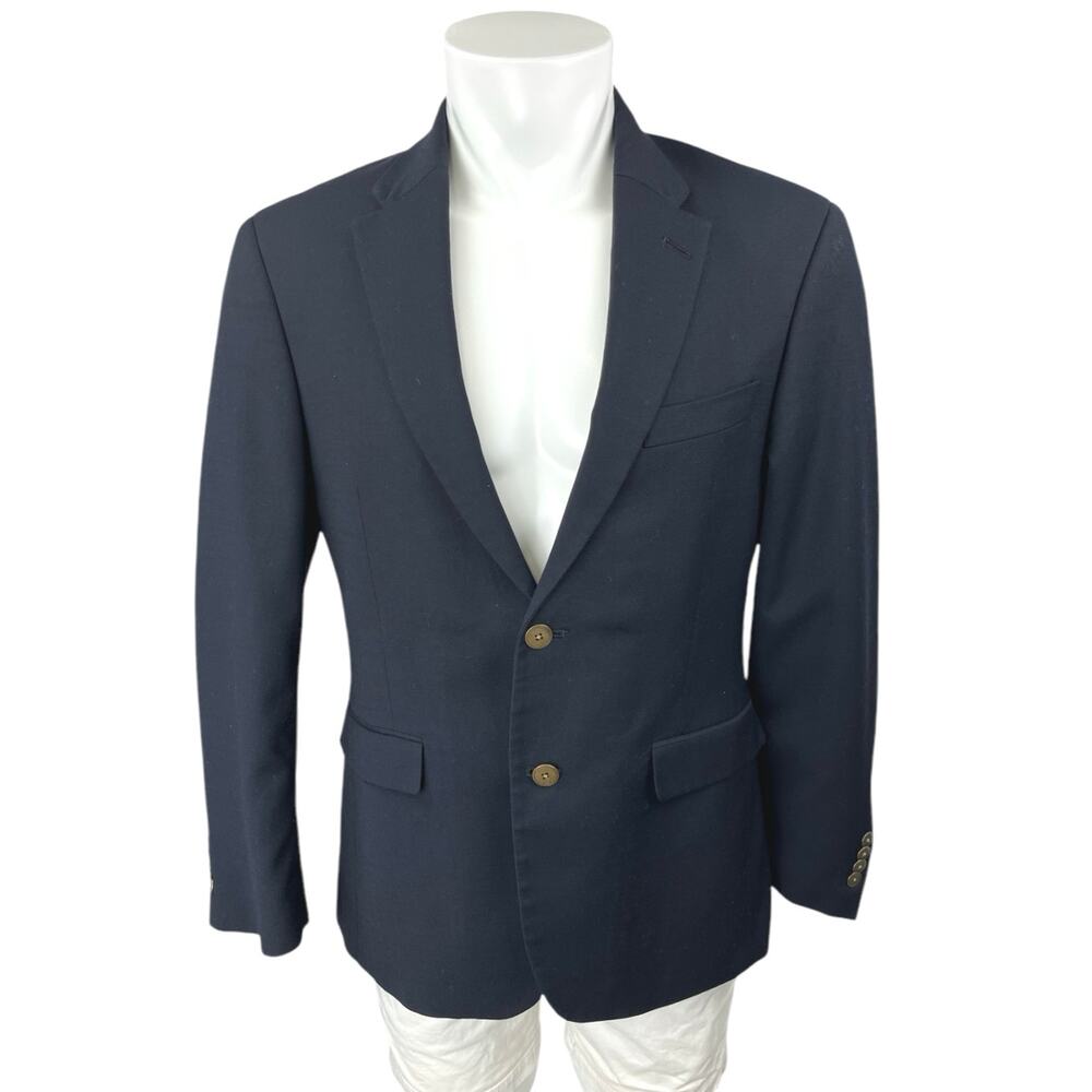 Tommy Hilfiger Men's Navy Blue Wool Two Button Suit Blazer Coat Jacket Size 38